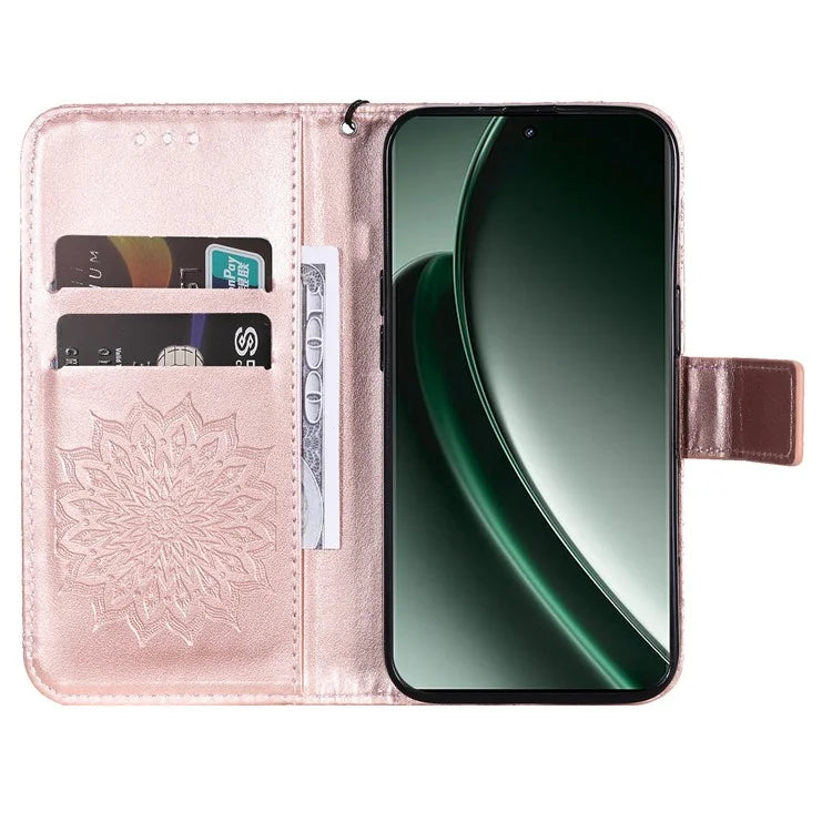 KT Imprinting Flower Series-1 For Realme GT 6 5G Case Leather Wallet Phone Cover Sunflower Mandala Floral
