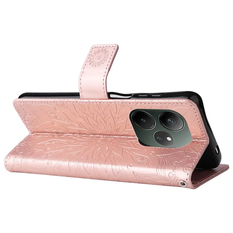 KT Imprinting Flower Series-1 For Realme GT 6 5G Case Leather Wallet Phone Cover Sunflower Mandala Floral