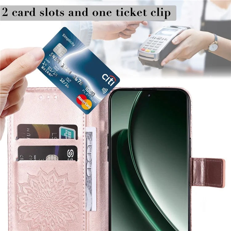 KT Imprinting Flower Series-1 For Realme GT 6 5G Case Leather Wallet Phone Cover Sunflower Mandala Floral