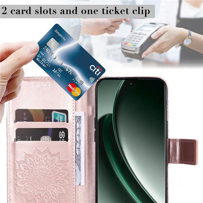 KT Imprinting Flower Series-1 For Realme GT 6 5G Case Leather Wallet Phone Cover Sunflower Mandala Floral