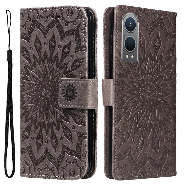 KT Imprinting Flower Series-1 For OnePlus Nord CE4 Lite 5G / Oppo K12x 5G (China) Case Sunflower Leather Card Holder Folio Phone Cover
