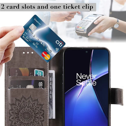 KT Imprinting Flower Series-1 For OnePlus Nord CE4 Lite 5G / Oppo K12x 5G (China) Case Sunflower Leather Card Holder Folio Phone Cover