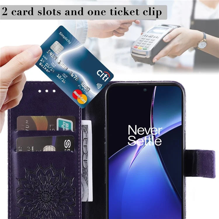 KT Imprinting Flower Series-1 For OnePlus Nord CE4 Lite 5G / Oppo K12x 5G (China) Case Sunflower Leather Card Holder Folio Phone Cover