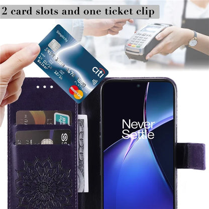 KT Imprinting Flower Series-1 For OnePlus Nord CE4 Lite 5G / Oppo K12x 5G (China) Case Sunflower Leather Card Holder Folio Phone Cover