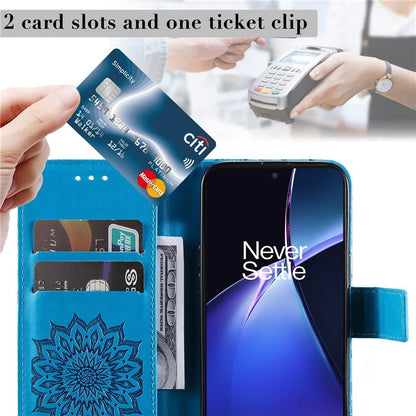 KT Imprinting Flower Series-1 For OnePlus Nord CE4 Lite 5G / Oppo K12x 5G (China) Case Sunflower Leather Card Holder Folio Phone Cover