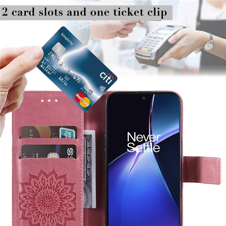 KT Imprinting Flower Series-1 For OnePlus Nord CE4 Lite 5G / Oppo K12x 5G (China) Case Sunflower Leather Card Holder Folio Phone Cover