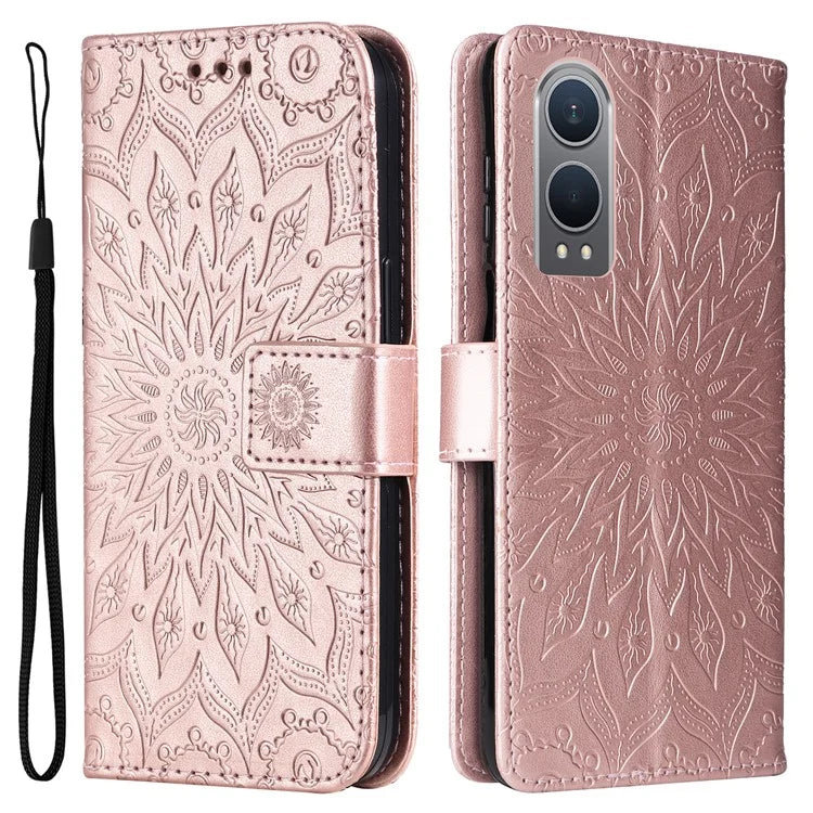 KT Imprinting Flower Series-1 For OnePlus Nord CE4 Lite 5G / Oppo K12x 5G (China) Case Sunflower Leather Card Holder Folio Phone Cover