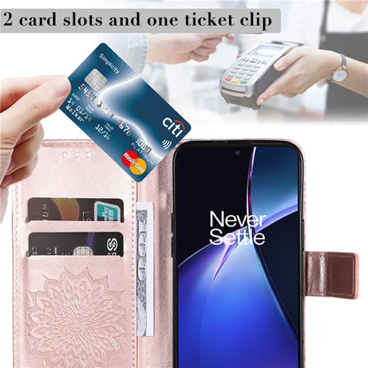 KT Imprinting Flower Series-1 For OnePlus Nord CE4 Lite 5G / Oppo K12x 5G (China) Case Sunflower Leather Card Holder Folio Phone Cover