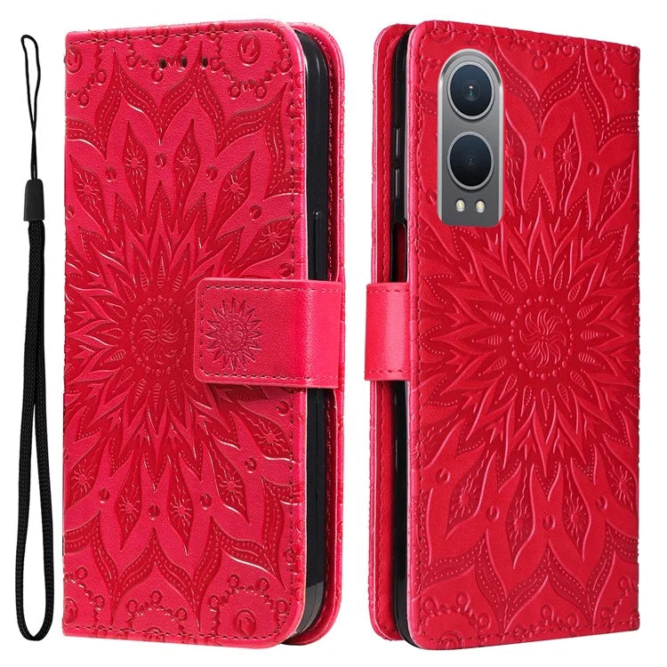 KT Imprinting Flower Series-1 For OnePlus Nord CE4 Lite 5G / Oppo K12x 5G (China) Case Sunflower Leather Card Holder Folio Phone Cover