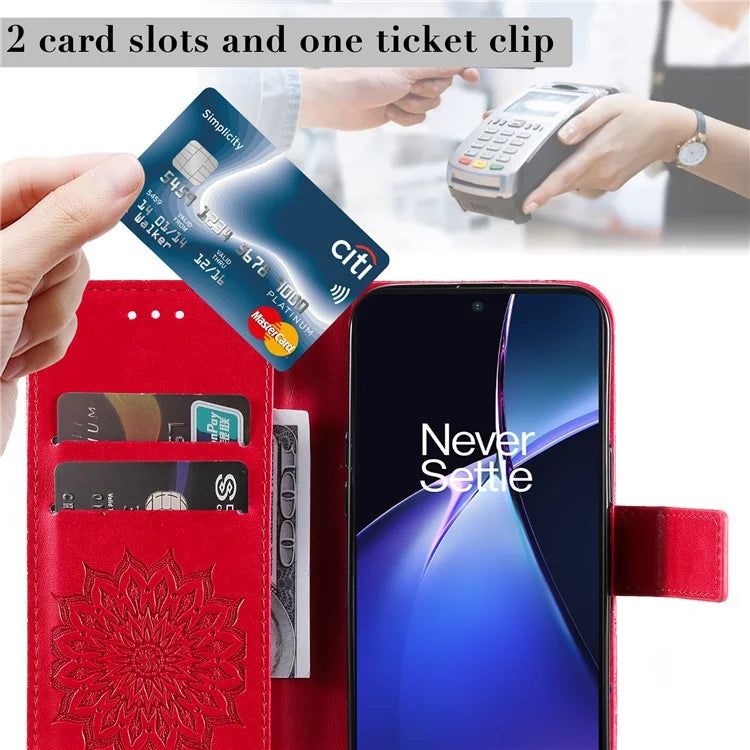 KT Imprinting Flower Series-1 For OnePlus Nord CE4 Lite 5G / Oppo K12x 5G (China) Case Sunflower Leather Card Holder Folio Phone Cover