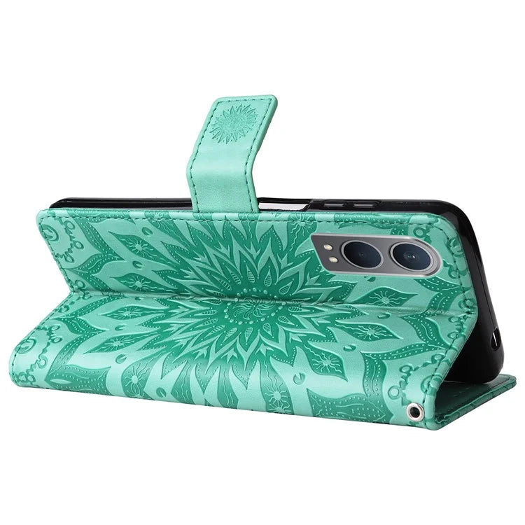 KT Imprinting Flower Series-1 For OnePlus Nord CE4 Lite 5G / Oppo K12x 5G (China) Case Sunflower Leather Card Holder Folio Phone Cover