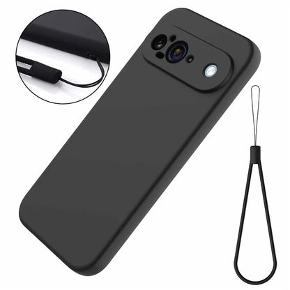 For Google Pixel 9 Case Liquid Silicone Shockproof Phone Cover with Hand Strap