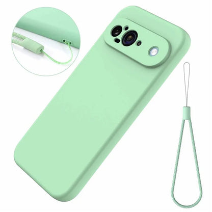 For Google Pixel 9 Case Liquid Silicone Shockproof Phone Cover with Hand Strap