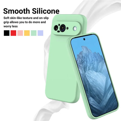 For Google Pixel 9 Case Liquid Silicone Shockproof Phone Cover with Hand Strap