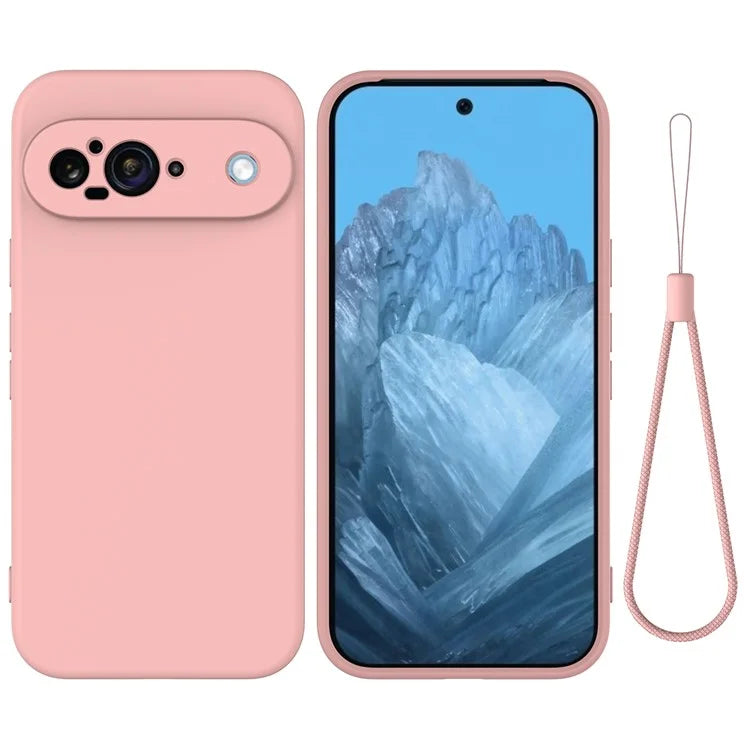For Google Pixel 9 Case Liquid Silicone Shockproof Phone Cover with Hand Strap
