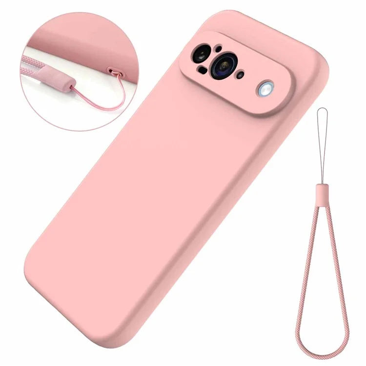 For Google Pixel 9 Case Liquid Silicone Shockproof Phone Cover with Hand Strap