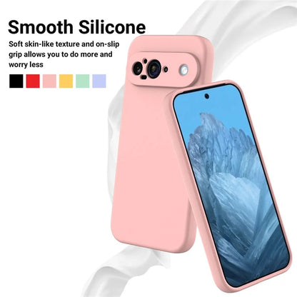 For Google Pixel 9 Case Liquid Silicone Shockproof Phone Cover with Hand Strap