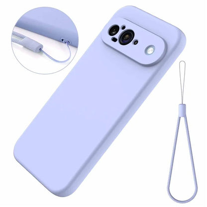 For Google Pixel 9 Case Liquid Silicone Shockproof Phone Cover with Hand Strap