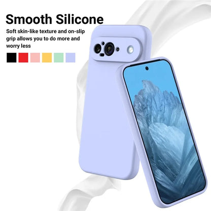 For Google Pixel 9 Case Liquid Silicone Shockproof Phone Cover with Hand Strap