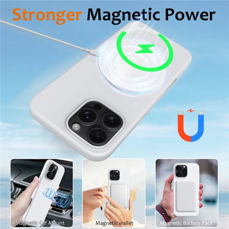 For iPhone 16 Pro Magnetic Case Shockproof Liquid Silicone Phone Cover