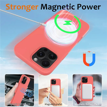 For iPhone 16 Pro Magnetic Case Shockproof Liquid Silicone Phone Cover