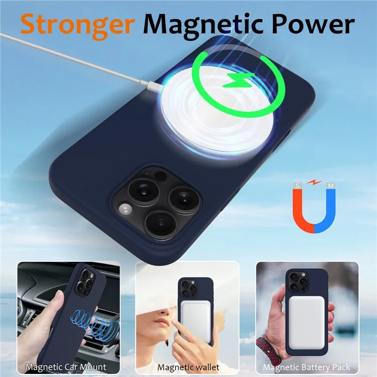 For iPhone 16 Pro Magnetic Case Shockproof Liquid Silicone Phone Cover