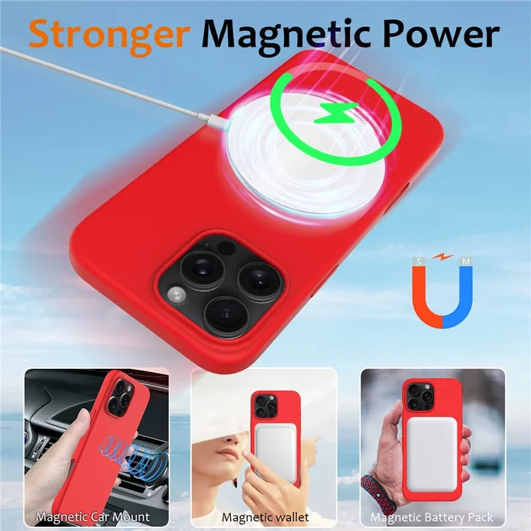 For iPhone 16 Pro Magnetic Case Shockproof Liquid Silicone Phone Cover