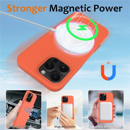 For iPhone 16 Pro Magnetic Case Shockproof Liquid Silicone Phone Cover