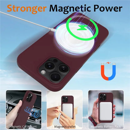 For iPhone 16 Pro Magnetic Case Shockproof Liquid Silicone Phone Cover