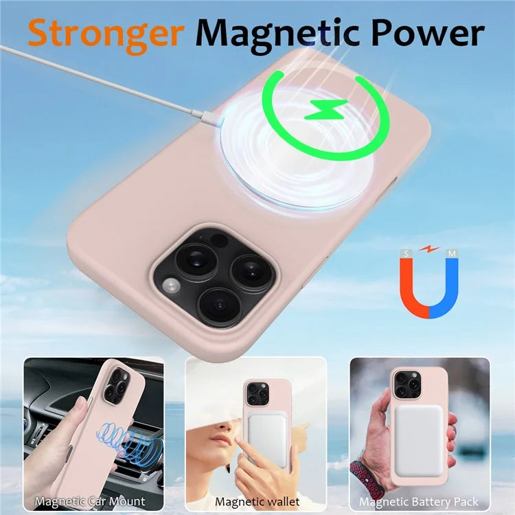 For iPhone 16 Pro Magnetic Case Shockproof Liquid Silicone Phone Cover