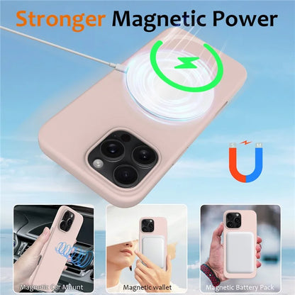 For iPhone 16 Pro Magnetic Case Shockproof Liquid Silicone Phone Cover