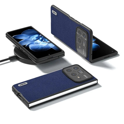 ABEEL For Xiaomi Mix Fold 4 5G Case Litchi Texture Genuine Cow Leather+PC Phone Cover