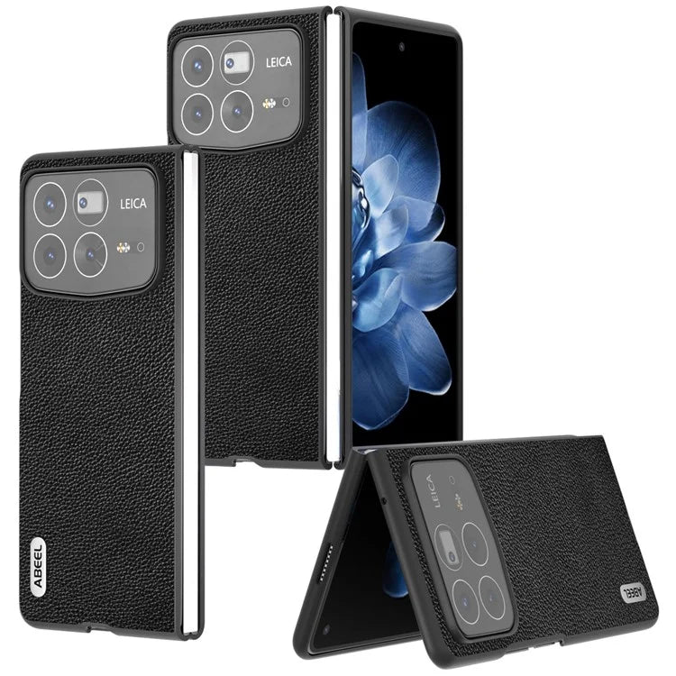 ABEEL For Xiaomi Mix Fold 4 5G Case Litchi Texture Genuine Cow Leather+PC Phone Cover