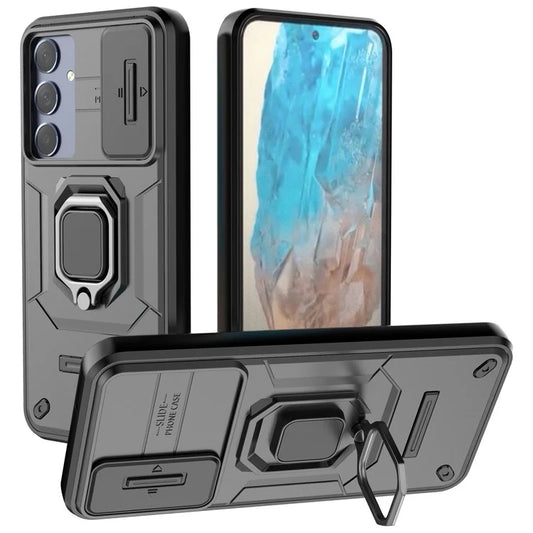 For Samsung Galaxy M35 5G Case PC+TPU Kickstand Phone Protector with Lens Cover