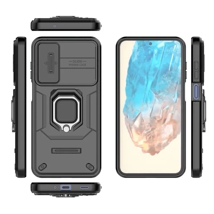 For Samsung Galaxy M35 5G Case PC+TPU Kickstand Phone Protector with Lens Cover