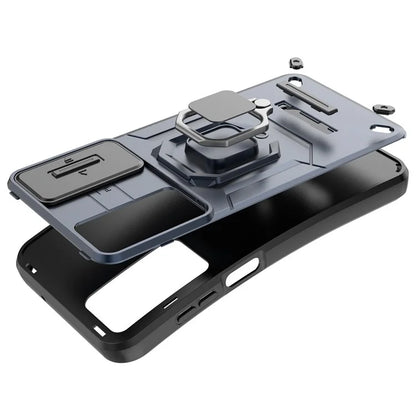 For Samsung Galaxy M35 5G Case PC+TPU Kickstand Phone Protector with Lens Cover