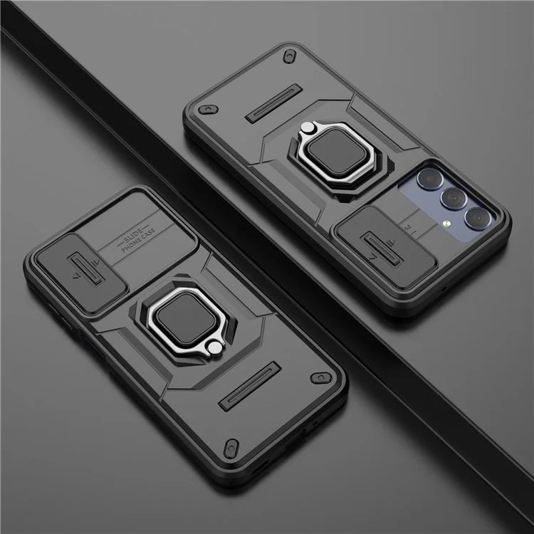 For Samsung Galaxy M35 5G Case PC+TPU Kickstand Phone Protector with Lens Cover