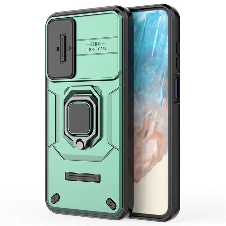 For Samsung Galaxy M35 5G Case PC+TPU Kickstand Phone Protector with Lens Cover