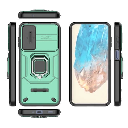For Samsung Galaxy M35 5G Case PC+TPU Kickstand Phone Protector with Lens Cover