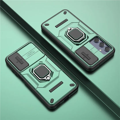 For Samsung Galaxy M35 5G Case PC+TPU Kickstand Phone Protector with Lens Cover