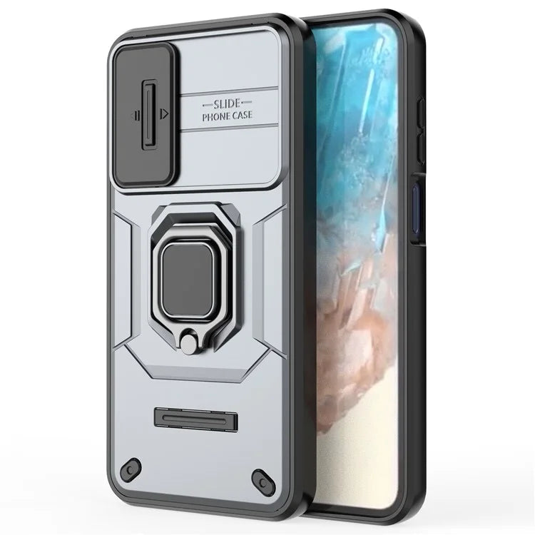 For Samsung Galaxy M35 5G Case PC+TPU Kickstand Phone Protector with Lens Cover