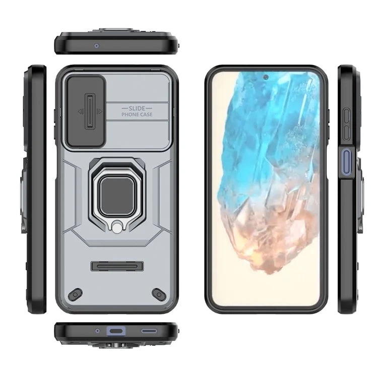For Samsung Galaxy M35 5G Case PC+TPU Kickstand Phone Protector with Lens Cover