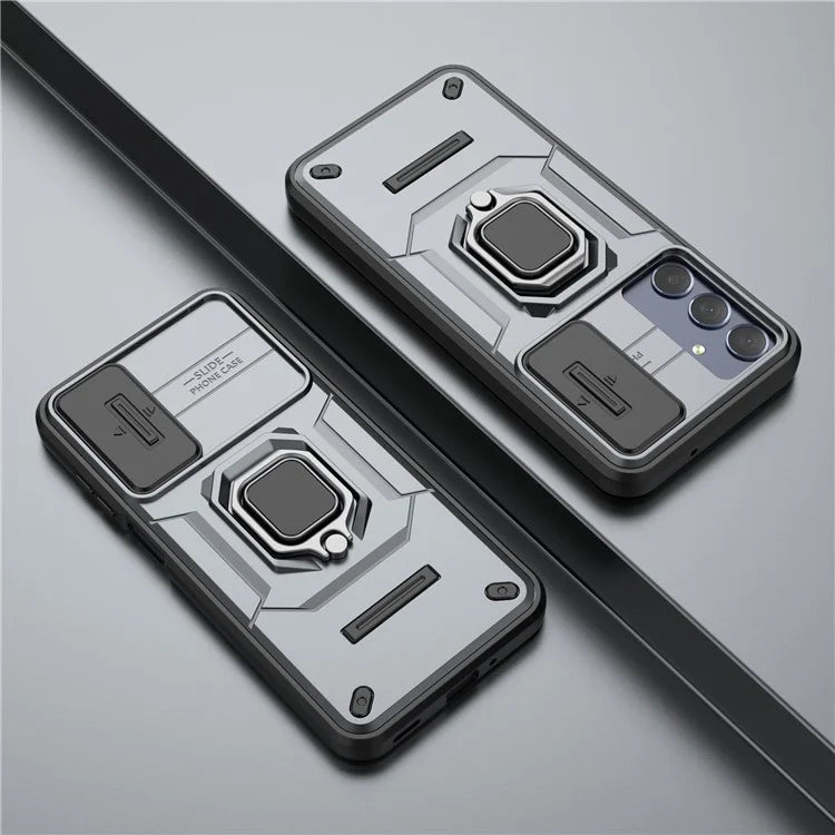For Samsung Galaxy M35 5G Case PC+TPU Kickstand Phone Protector with Lens Cover