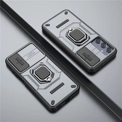 For Samsung Galaxy M35 5G Case PC+TPU Kickstand Phone Protector with Lens Cover