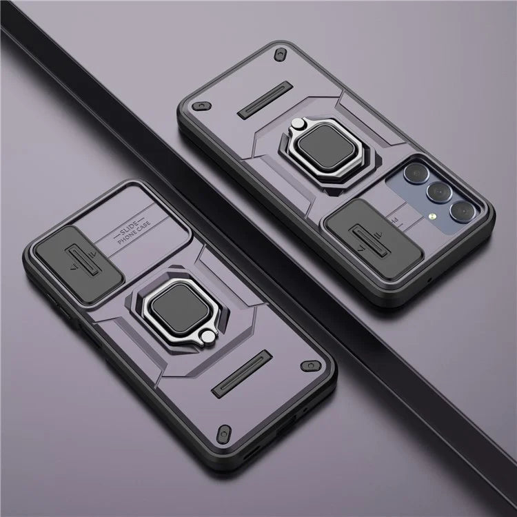 For Samsung Galaxy M35 5G Case PC+TPU Kickstand Phone Protector with Lens Cover