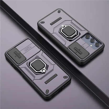 For Samsung Galaxy M35 5G Case PC+TPU Kickstand Phone Protector with Lens Cover