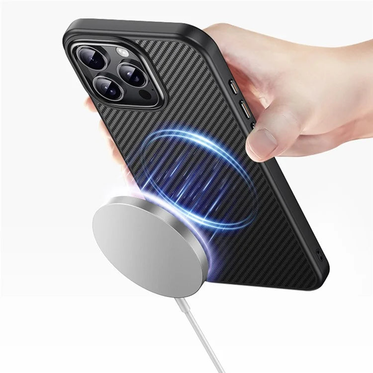 For iPhone 16 Pro Max Magnetic Case Compatible with MagSafe Carbon Fiber Texture PC + TPU Cover