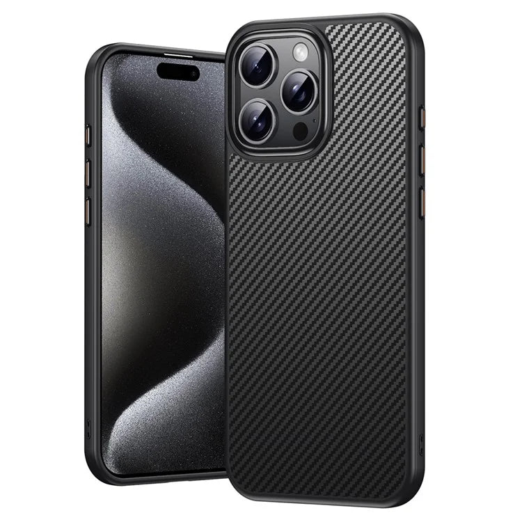 For iPhone 16 Pro Magnetic Case Compatible with MagSafe Carbon Fiber Texture PC + TPU Cover