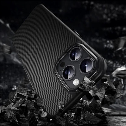 For iPhone 16 Pro Magnetic Case Compatible with MagSafe Carbon Fiber Texture PC + TPU Cover