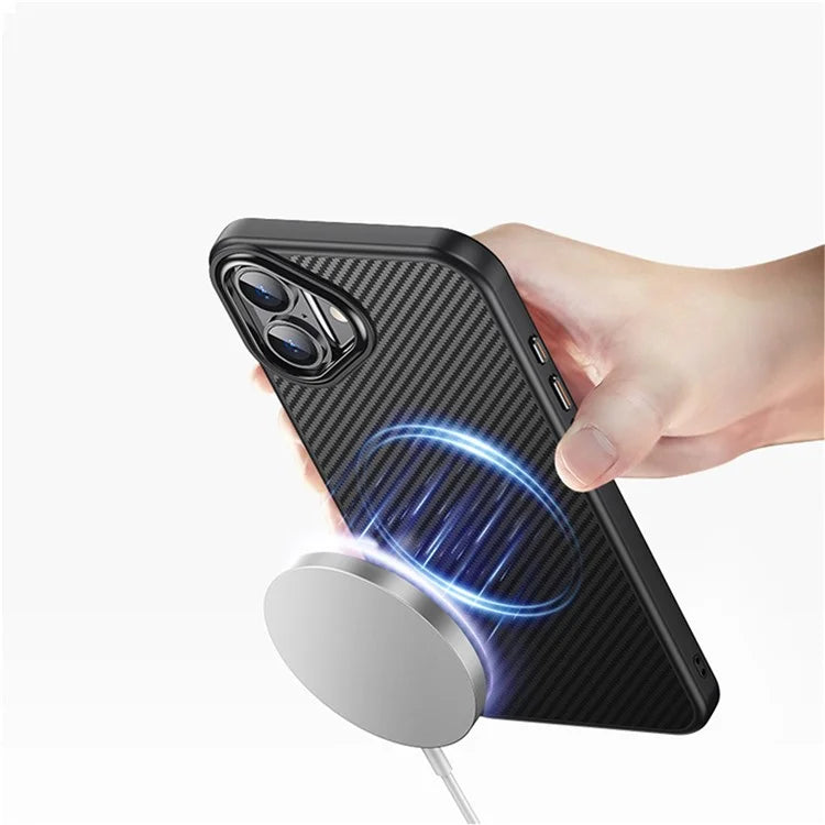 For iPhone 16 Plus Magnetic Case Compatible with MagSafe Carbon Fiber Texture PC + TPU Cover